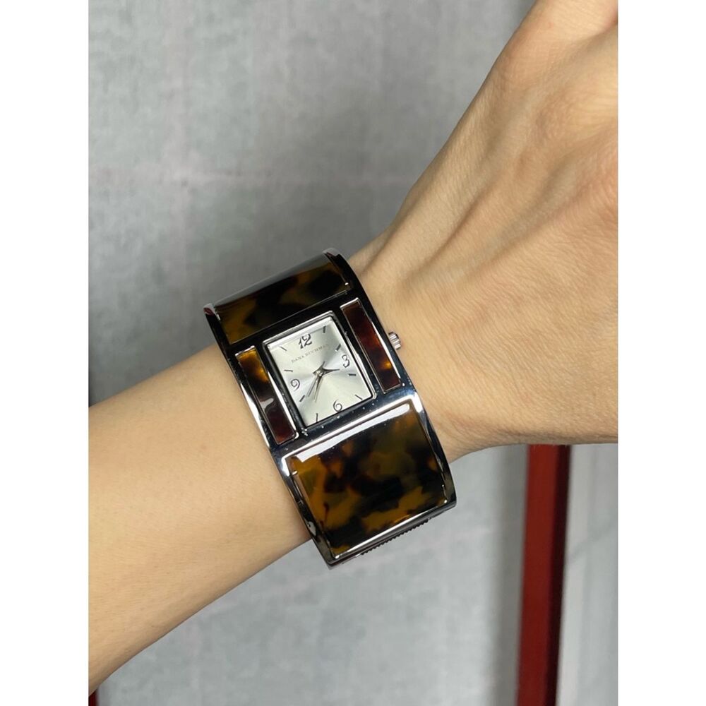 Dana Buchman Brown & Amber Animal Print Cuff Watch - Silver Accents - Adjustable